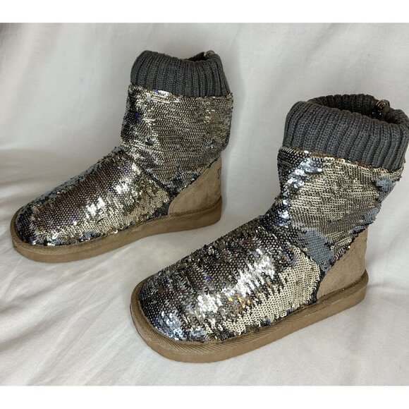 Victoria’s Secret Pink Slipper Boots Womens Size S 5/6 RARE Sequin Knit Faux Fur - Picture 13 of 16